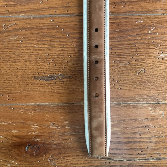 Paul & Shark Ivory Cotton and Brown Leather Belt Men’s Brass Silver Buckle 42 - Picture 9 of 12